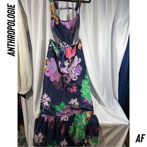 ANTHROPOLOGIE MAEVE CUT-OUT VIBRANT FLORAL MAXI DRESS NWT LARGE - Picture 5 of 8